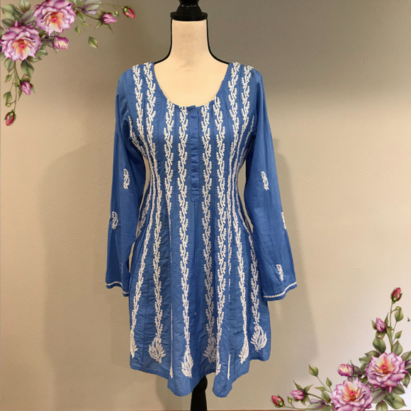 Soft Surroundings Dresses & Skirts - Gorgeous embroidered blue dress with sequins.